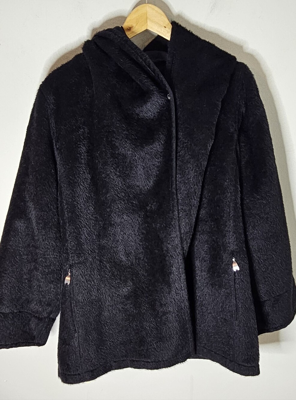 MaxMara Rainwater Reversible Black Wool Alpaca Nylon Hooded Jacket Women's 8